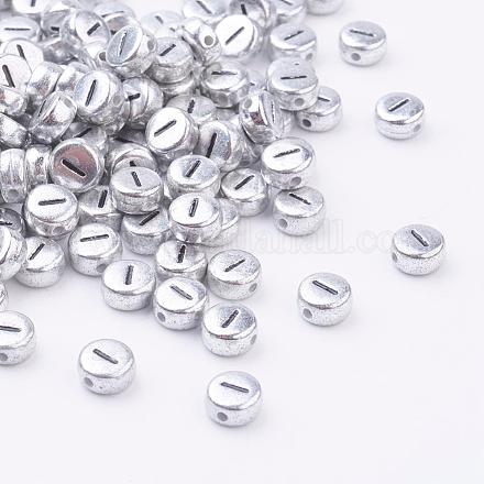 Perles de lettre à trou horizontal acrylique plaqué couleur argent MACR-PB43C9070-I-1
