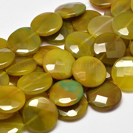 Faceted Flat Round Natural Agate Bead Strands G-M258-62-1