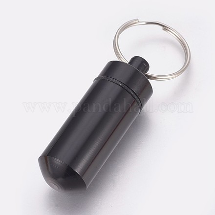屋外の携帯用アルミ合金の小さい丸薬箱  鉄キーリング付き  ブラック  50.5x17mm KEYC-TAC0003-06-1