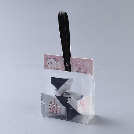 プラスチック製の透明なギフトバッグ  保存袋  セルフシールバッグ  トップシール  長方形  漫画カードとスリング付き  穴と釘  ピンク  27x13x6cm  10のセット/袋 OPP-B002-I05-1