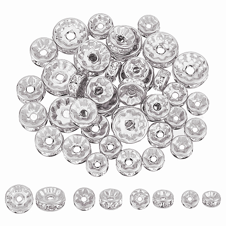 UNICRAFTALE 40pcs 4 Sizes 6mm/7mm/8mm/10mm Disc Spacer Beads 316 Stainless Steel with Clear Crystal Rhinestone Beads Flat Round Bead Spacer for Jewelry Making Findings STAS-UN0002-84P-1