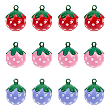 GORGECRAFT 12Pcs Strawberry Bell Mini Pink Strawberry Shape Copper Jingle Bells Baking Painted Brass Bell Pendants Strawberry Charms for Jewelry Making Crafts Festival Party Pet's Necklace FIND-GF0004-13-1