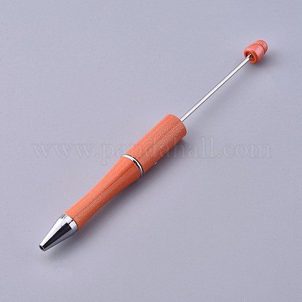 プラスチック製のビーズのペン  シャフト黒インクボールペン  DIYペンの装飾用  ダークオレンジ  144x12mm  中棒：2mm AJEW-L082-A09-1