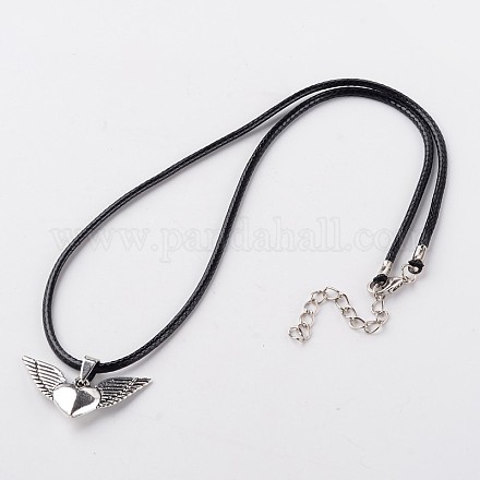 Heart with Wing Alloy Pendant Necklaces NJEW-E075-08-1
