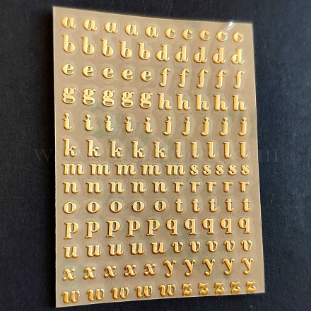 自己粘着性合金ステッカー  金属スクラップブッキングステッカー  小文字a〜z  ゴールドカラー  文字：0.3cm LETT-PW0001-07B-G-1