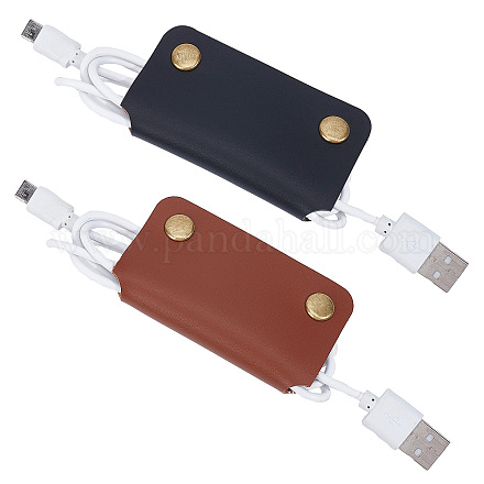 Gorgecraft 2Pcs 2 Colors Wide Imitation Leather Cable Keepers AJEW-GF0006-46-1