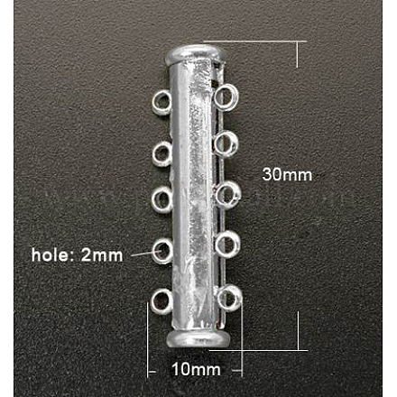 1連真鍮製スライドロッククラスプ  宝石アクセサリー  5の穴  チューブ  プラチナ  10mm  穴：30x10mm KK-Q269-1-1