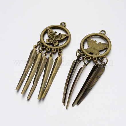Tibetan Style Alloy Flat Round with Butterfly Big Pendants PALLOY-J560-05-NF-1