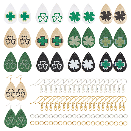 Superfindings bricolage 12 paires de kits de fabrication de boucles d'oreilles en cuir pu de style trèfle DIY-FH0002-26-1