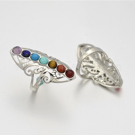 Joyería de chakra anillos de banda ancha de piedras preciosas de latón de filigrana vintage RJEW-N022-01-FF-1
