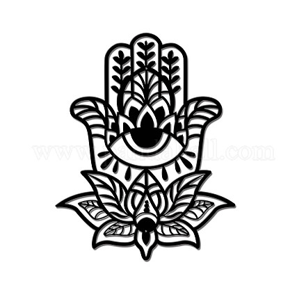 Superdant arte de pared de metal flor de loto mehndi yoga arte decoración de pared placas colgantes adornos arte de pared de hierro escultura signo decoración de pared de hierro forjado HJEW-WH0020-036-1