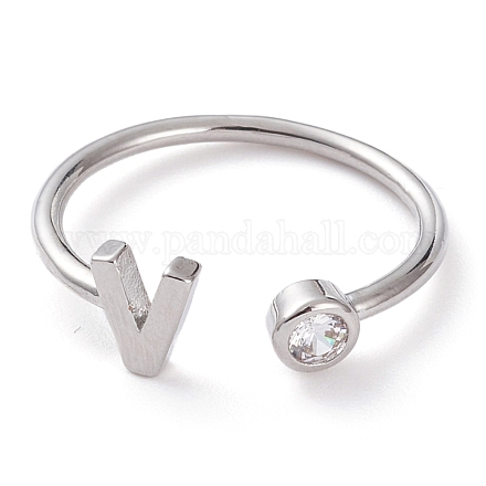 Латунные кольца из манжеты с прозрачным цирконием RJEW-J074-01P-V-1