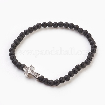 Bracelets extensibles en perles de lave naturelle BJEW-JB03823-02-1