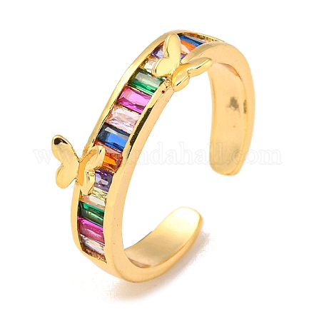 Brass with Cubic Zirconia Open Cuff Rings RJEW-B052-04G-01-1