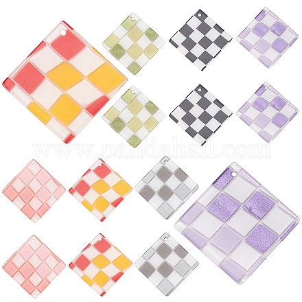 SUNNYCLUE 12Pcs 6 Color Checkerboard Style Rhombus Acrylic Pendants OACR-SC0001-10-1