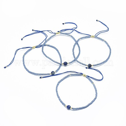Adjustable Natural Lapis Lazuli Braided Bead Bracelets BJEW-F391-A10-1