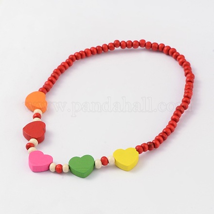 Belle coeur perles en bois enfants colliers NJEW-JN01347-01-1