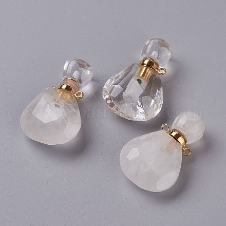 Teardrop Natural Quartz Crystal Perfume Bottle Pendants G-H241-02C-G-1