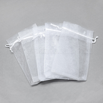 オーガンジーバッグ巾着袋  長方形  ホワイト  16x11cm X-OP-T002-11x16-06-1