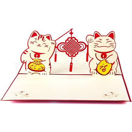 3d pop-up gato de la fortuna los regalos del festival de primavera tarjetas de felicitación DIY-N0001-088R-1