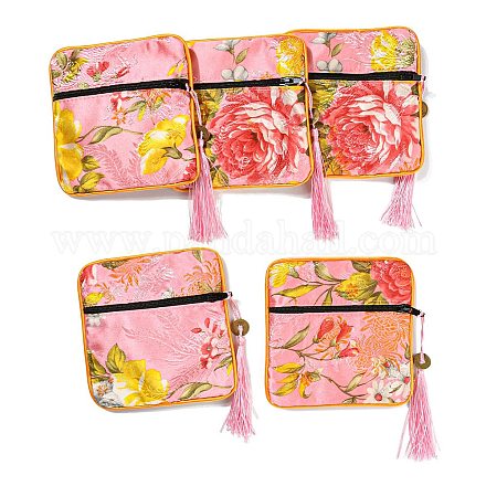 Мешочки на молнии из ткани в китайском стиле с цветочным узором для хранения ювелирных изделий AJEW-D063-01F-1