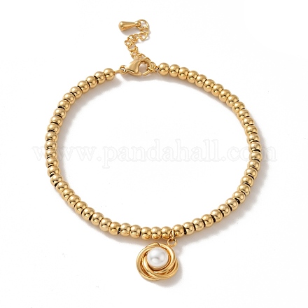 Vakuumbeschichtung 201 ineinandergreifender Knoten aus Edelstahl mit Kunststoffperle Charm-Armband mit runden Perlen für Damen BJEW-B057-01G-1