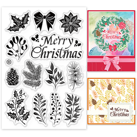 GLOBLELAND Christmas Plants Clear Stamps Xmas Winter Leaves Pinecone Silicone Clear Stamp Seals for Cards Making DIY Scrapbooking Photo Journal Album Decoration DIY-WH0167-56-1056-1
