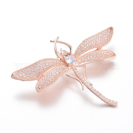 Dragonfly Brass Micro Pave Cubic Zirconia Brooch Findings KK-E671-32RG-1