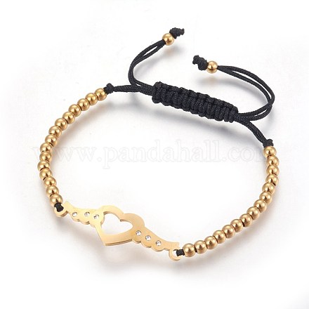 Bracelets tressés réglables en 201 acier inoxydable avec perles BJEW-F375-A10-1