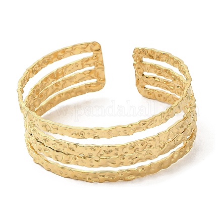 Ion Plating(IP) 304 Stainless Steel Multi Line Cuff Bangles for Women BJEW-L682-004G-1