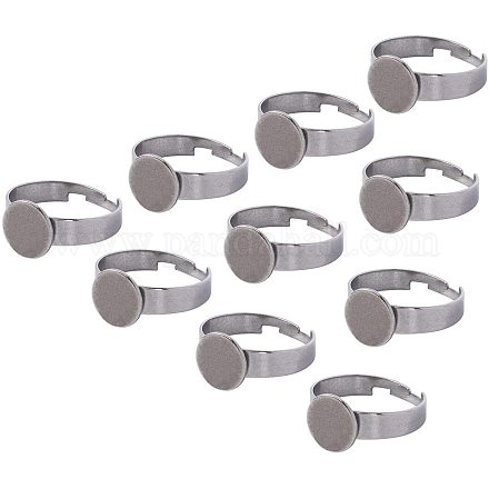 PandaHall 10pcs 304 Stainless Steel Adjustable Finger Ring Bases Cabochon Settings Round Finger Ring Trays for DIY Ring Making STAS-PH0019-20P-1