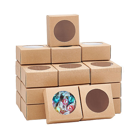 NBEADS 24 Pcs Kraft Paper Boxes with Window CON-WH0078-29B-1