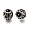 304 Stainless Steel European Beads, Large Hole Beads, Round with Om Mani Padme Hum, Antique Silver, 9x8.5mm, Hole: 4mm