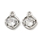 Brass Glass Pendants, Real Platinum Plated, 7.5x6x2.5mm, Hole: 0.9mm