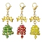 3Pcs Glass & Alloy & Brass Pendants Decorations, with 304 Stainless Steel Lobster Claw Clasps, Christmas Bell, Mixed Color, 56mm