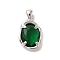 Platinum Brass Micro Pave Cubic Zirconia Pendants, Oval, Dark Green, 18.5x10.5x5mm, Hole: 3x1.5mm