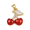Brass Micro Pave Cubic Zirconia Pendants, Cherry, with Shell and Enamel, Cadmium Free & Lead Free, Golden, 19x16.5x4mm, Hole: 3x3.5mm