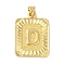Rack Plating Brass Pendants, Long-Lasting Plated, Lead Free & Cadmium Free, Square with Letter Charms, Letter D, 24x17x2.5mm, Hole: 4x3.5mm