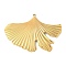 304 Stainless Steel Pendants, Leaf Charms, Ion Plating(IP), Real 18K Gold Plated, 35x50x2mm, Hole: 1.6mm