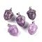 Natural Lepidolite Pendants, Acorn Charms with 201 Stainless Steel Snap on Bails, Stainless Steel Color, 29~30x20mm, Hole: 6x3mm
