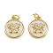 Brass Pendants, with Enamel and Jump Ring, Flat Round with Butterfly Charm, Rack Plating, Long-Lasting Plated, Cadmium Free & Lead Free, Real 18K Gold Plated, WhiteSmoke, 16x14x3mm, Hole: 3mm