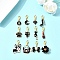 12Pcs Alloy Enamel Pendant Decoration, with Alloy Lobster Claw Clasps, Mixed Shapes, Black, 27~37mm