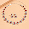 Flat Round Rhinestone Pendant Necklaces & Stud Dangle Earrings Sets, Ruby, 330mm