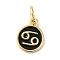 Real 18K Gold Plated Brass Enamel Charms, with Jump Ring, Long-Lasting Plated, Lead Free & Cadmium Free, Flat Round with Cancer Charms, Black, 10x8x1mm, Hole: 4mm
