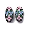 Handmade Lampwork Beads, Oval with Flower, Pink, 28.5x15.5x11mm, Hole: 2.5mm