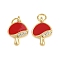 Brass Micro Pave Cubic Zirconia Charms, Mushroom, with Enamel and Jump Ring, Long-Lasting Plated, Cadmium Free & Lead Free, Rack Plating, Golden, 14.5x10x4mm, Hole: 3mm