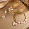 Heart 304 Stainless Steel & Plastic Imitation Pearl Pendant Necklaces & Charm Bracelets Sets, Golden, 400mm & 180mm
