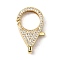 Brass Clear Cubic Zirconia Lobster Claw Clasps, Real 18K Gold Plated, 24x14.5x5.5mm, Hole: 6.5x2mm