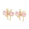 Brass Micro Pave Cubic Zirconia Pendants, Real 18K Gold Plated, Bowknot, Real 18K Gold Plated, Pink, 16x15x4mm, Hole: 5x3mm