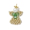 Glass Seed Beaded Angel Pendants, with Glass Pearl Round Bead and 304 Stainless Steel Jump Rings, Green, 29x18.5x6mm, Hole: 3mm